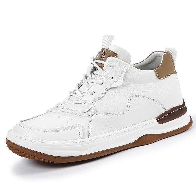 Invisible inner height increase m men's shoes spring breathable leather casual trend versatile white shoes men's thick baseplate shoes