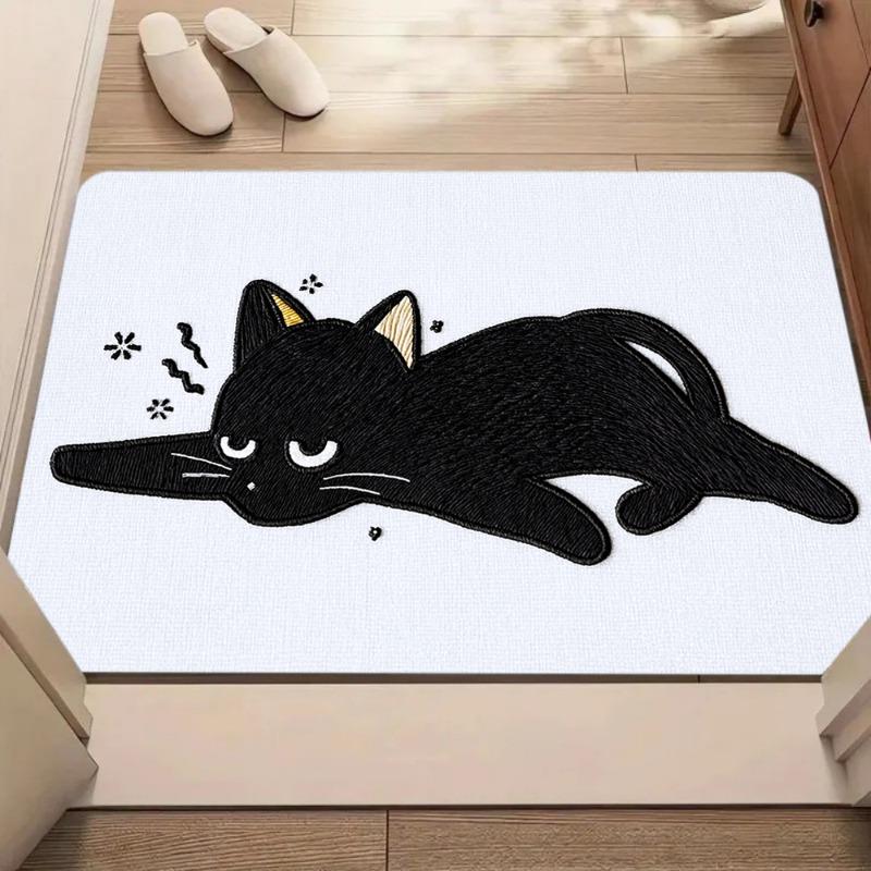 Black-cat Bath Mat Non-slip Entrance Floor Carpet Laundry Room Kitchen Rug Home Decoration Welcome Mat Machine Washable