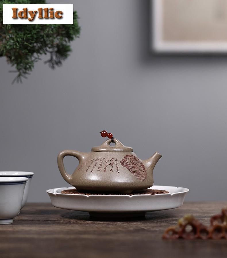 190ml Yixing Purple Clay Teapots Handmade Stone Scoop Pot Raw Ore Green Section Mud Tea Maker Kettle With Strainer Zisha Tea Set