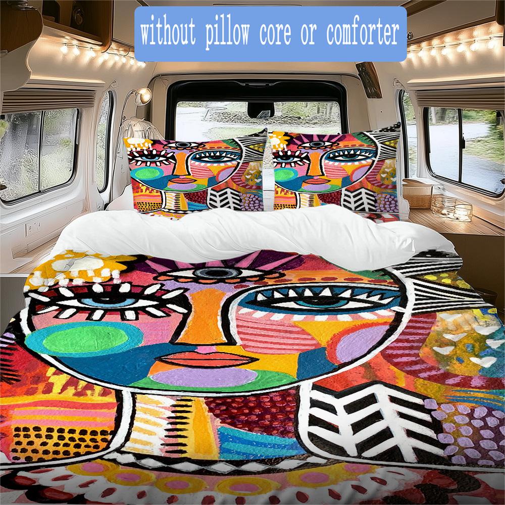 Colorful Abstract Art Face Pattern Bedding,Quilt Set Quilt Cover Pillowcase Home Birthday Gift (1*duvet Cover+2*pillowcase,without core)ZSJT0917029