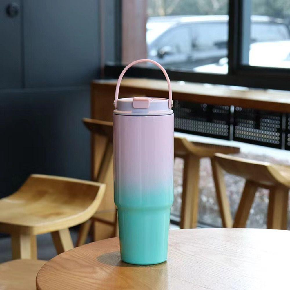 Cold Hot Mugs Stainless Steel Insulated Cup with Straw Car Cup Milk Gradient Thermos Cup Travel
