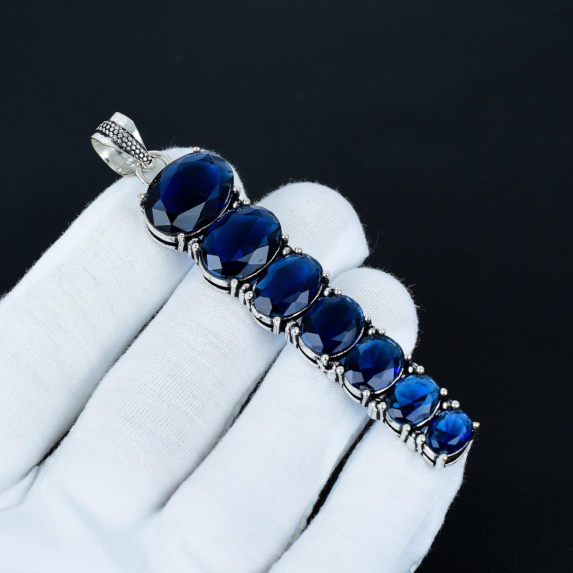 

Изящный кулон с синим сапфиром, кулон из стерлингового серебра 925 пробы, кулон ручной работы, антикварный кулон, кулон с драгоценным камнем синим сапфиром, подарок на День святого Валентина 3.14 синий