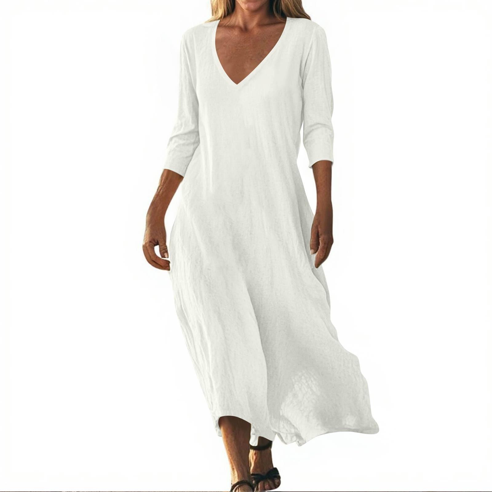 

Повседневное летнее платье-майка с принтом, рукав 3/4, с вырезами, свободное, пляжное XL белый