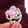 Exquisite R Ring for Women Engagement Ring Pink Zircon Jewelry Set In Fashion Flower Shape for Anniversary Gift