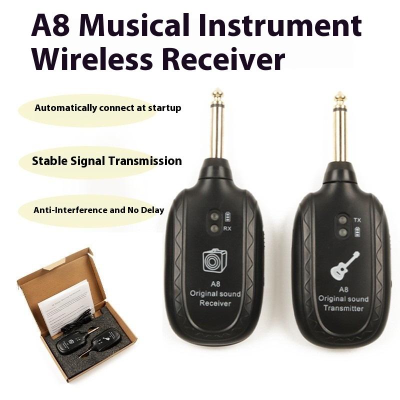 1set A8 Guitar Wireless System Transmitter Receiver Built- In Rechargeable Wireless Guitar Transmitter