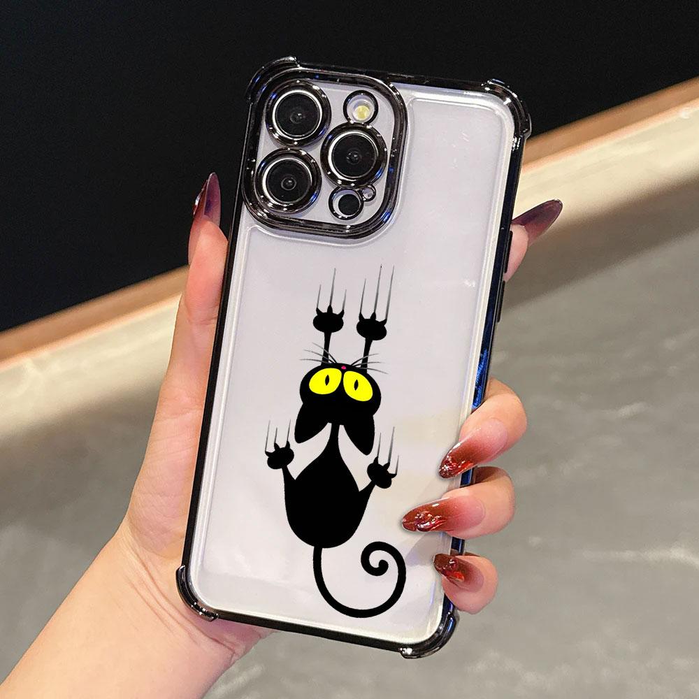 Cartoon Cute Little Black Cat Funda For iPhone 17 Pro 16 15 14 13 12 11 Pro Max Case 17 Plus 17E 16E 17Air Silicone Phone Cover