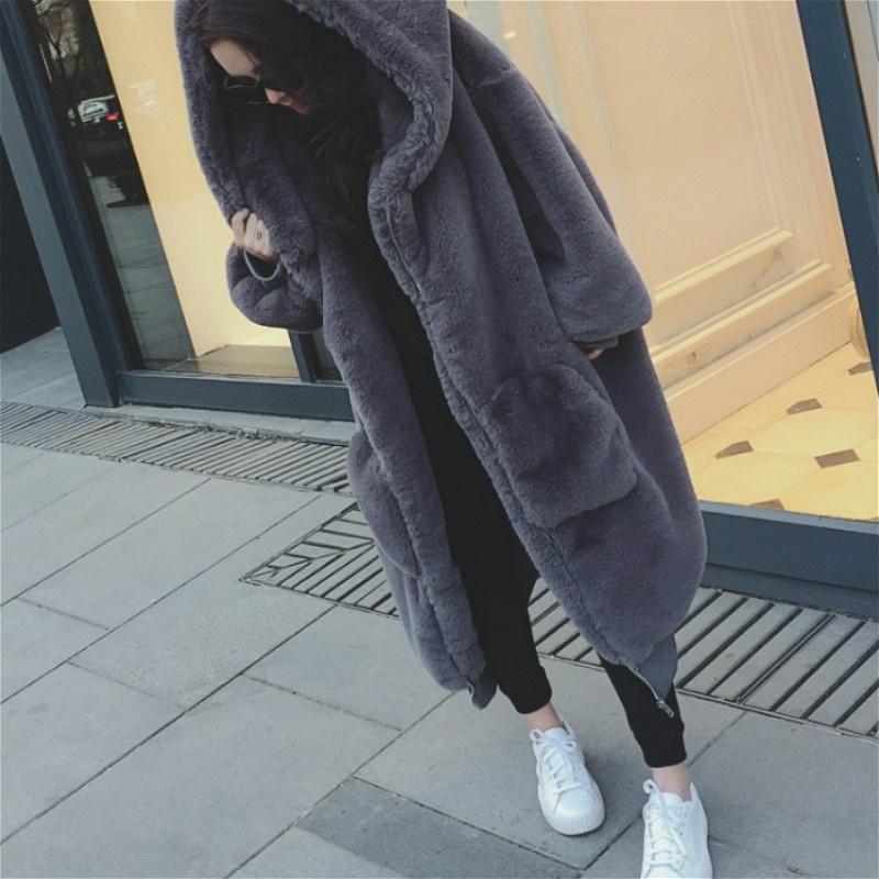 Buy Women Faux Fur Long Coat Loose Jacket Hoodie Baggy Oversized Loose