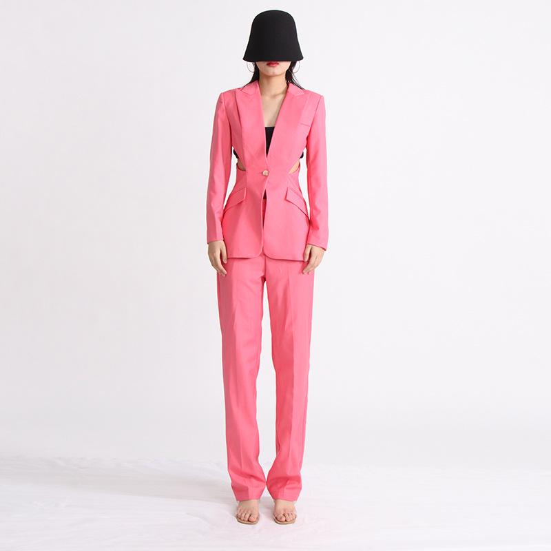 2025 Spring Women's Elegant Hollow Waist Suit: Jacket & High-Waisted Trousers