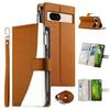 For Google Pixel 8a Case Zipper Wallet Color Splicing Leather Flip Phone Cover with Straps