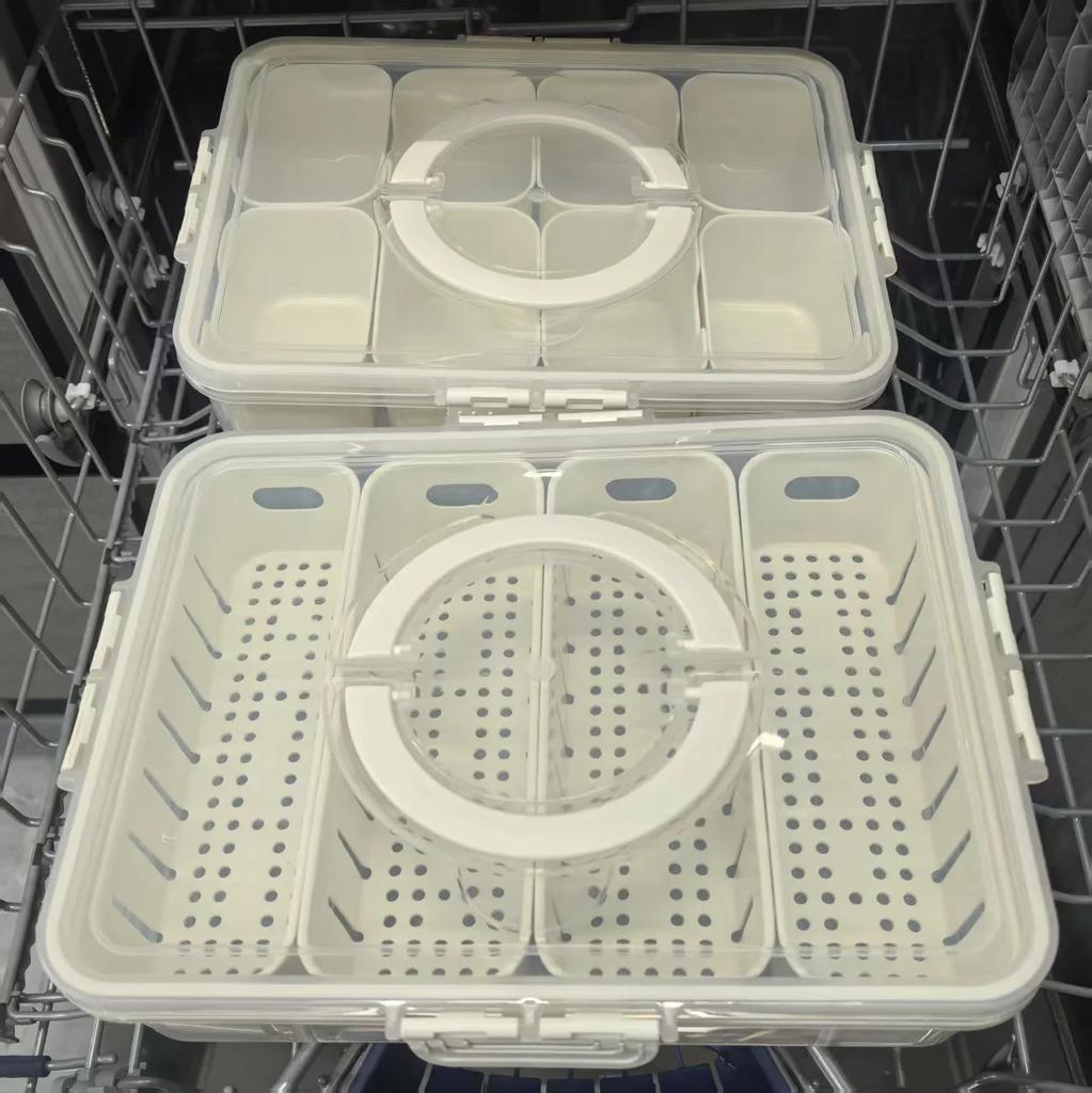Divided Plate with Lid, Food Storage Box, Snack Box, 4/8 Grid Snack Box, Fruit Storage Box for Refrigerator, Vegetable, Fruit
