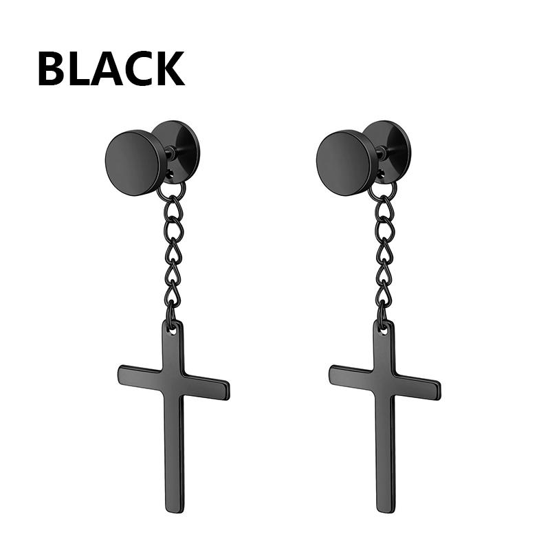 2PC Men Punk Cross Stars Dangle Earrings Women Gothic Stainless Steel Cross Ear Stud Earrings Piercing Huggies Pendant Zircon