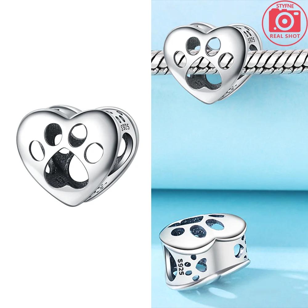 Copper Bracelet Jewelry Diy Accessories Beads Original Pink Zircon Hollow Out Heart Engraved Girl With Cat Hug Dog Paws Bead
