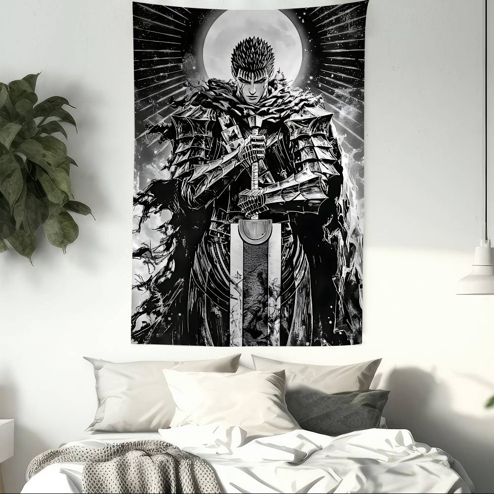 Berserk Black Swordsman Wall Tapestry  Dark Fantasy Aesthetic Edgy Room Decor for Seinen Anime  Kentaro Miura Fans