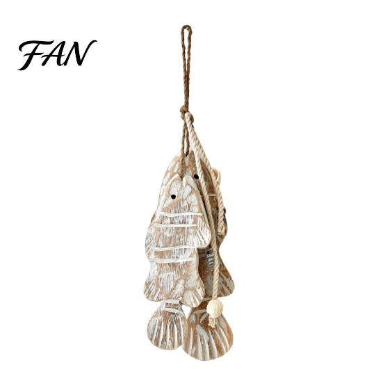 Coastal Wall Art Rustic Nautical Wooden Fish Decor, Beach Style Hanging Creative House Decor Ornament with Fishing Net for Lake House, Bedroom,