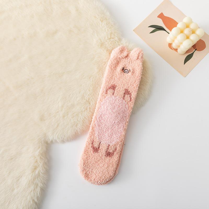 

Winter Thickened Socks Women S Coral Fleece Medium Tube Socks Cute Cartoon Three-Dimensional Ears Women S Socks Stockings Home Sleep Socks One size розовый