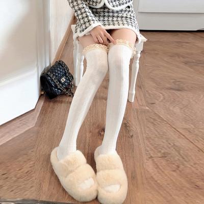 Bas Cuisse Femme Printemps Automne Noir Blanc Dentelle Chaussettes Longues Style Japonais Filles JK Lolita Chaussettes Hautes Genou Jambières
