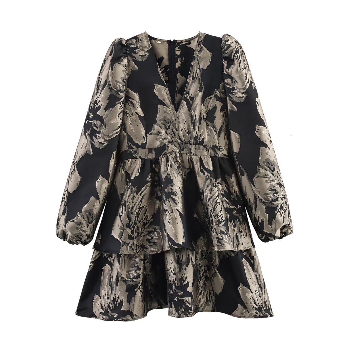 

Весна 2025 Женское платье в европейском и американском стиле с жаккардовым узором, облегающее талию Large цветочный