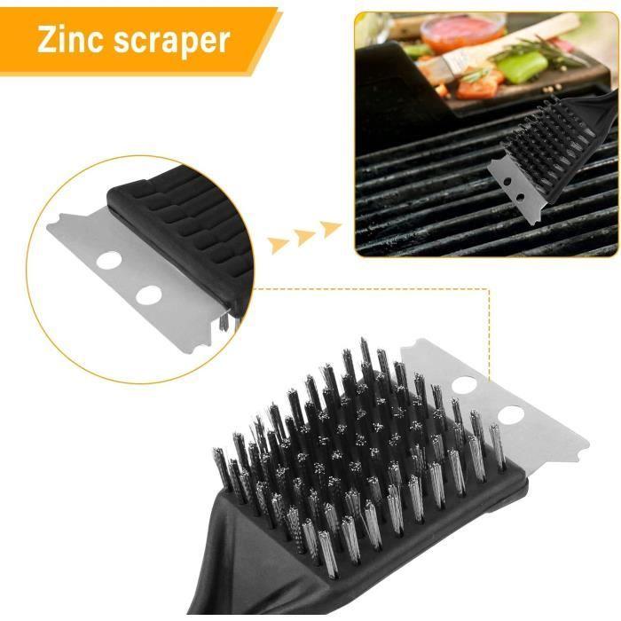 Brosse de barbecue - 4PCS - Poils en acier inoxydable - Poignée antidérapante - Design deux-en-un
