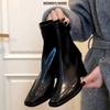 Leather high heels short boots women's autumn and winter square head Martin boots black velvet thick heel thin boots