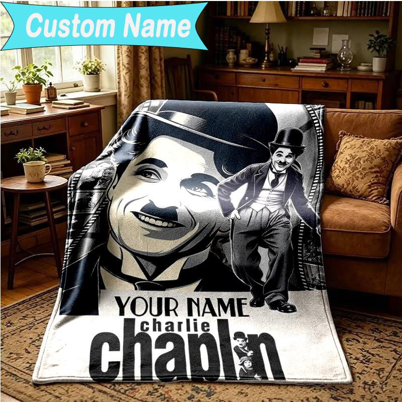 1PC Custom Name Blanket Silent Laughter Charlie Flannel blankets Patterns Throw Blanket All-Season Soft Gift for Couch, Bed, Camping, Birthday gifts