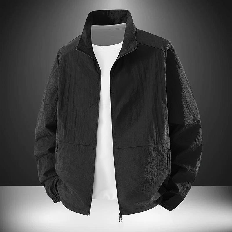 Men's Lightweight Stand Collar Windbreaker - Casual Zip-Up Jacket