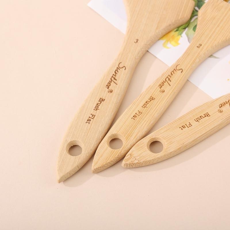 3Pcs Artist Paint Brush Set Multi Head Wood Handle Paint Brushes with Soft Nylon Bristles For Oil Watercolor Acrylic