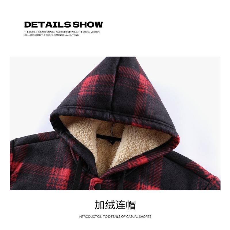 Men S Plaid Hooded Plush Fleece Thick Warm Casual Outdoor Sports Jacket