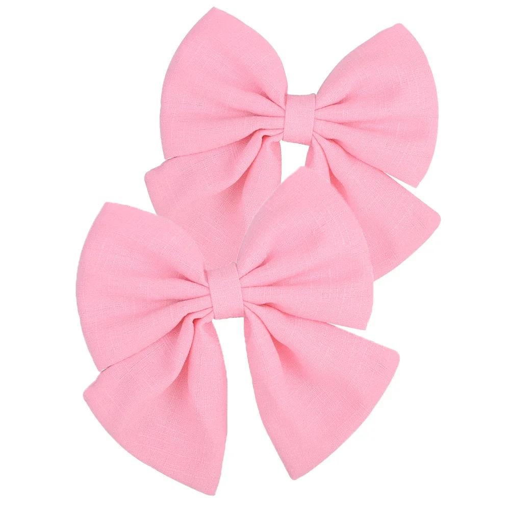 2 Pcs/lot Cute Solid Cotton Hair Bows With Clip For Girls Hair Clips Handmade Hairpins Barrettes Headwear Kids Hair Accessories