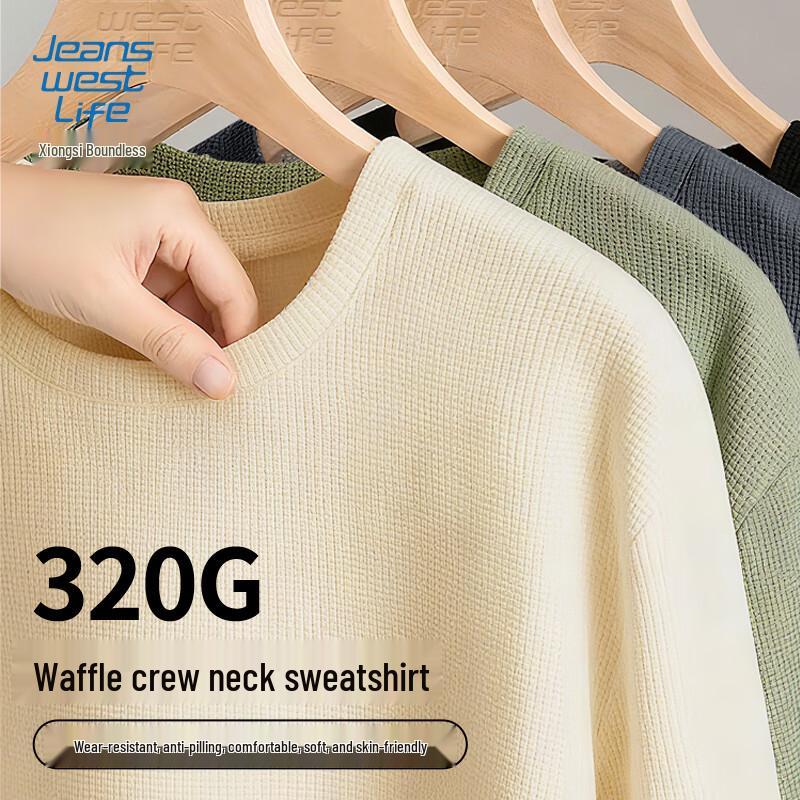 JEANSWEST LIFE Men's Round Neck Waffle Pullover Sweatshirt