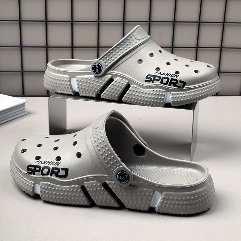 

Мужские летние сандалии на платформе, пляжные сандалии с отверстиями, дышащие повседневные шлепанцы, мужские шлепанцы больших размеров 50 серый