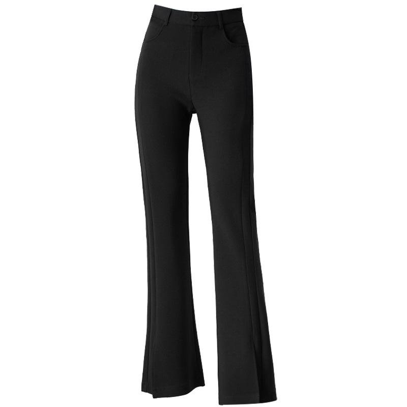 2025 Women's High-Waisted Black Micro-Flare Pants – Slimming, Casual Drape with Split Hem