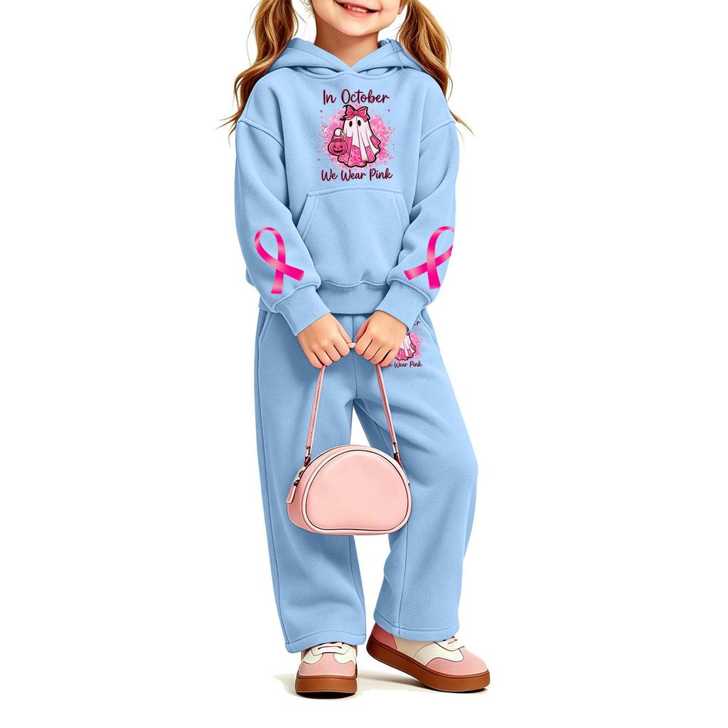 Girls' Printed Hoodie and Sweatpants Set, 2-Piece Casual Outfit for Everyday Wear