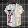Cartoon Leopard Grafik Herren Kurzarm Hemd mit Kragen Oberteile Unisex Rosa Knopfleiste Hawaiian Hemden Sommer Täglich Damen Blusen