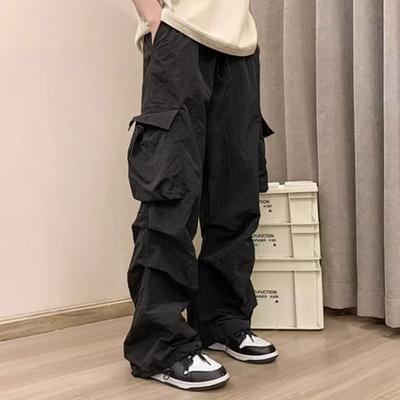Pánské kalhoty Cargo s mnoha kapsami Jednobarevné volné hluboké rozkroky High Street Hip Hop
