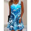Fashion Women's Crew Neck Dress 3D Casual Color Printing Casual Dress Crew Neck Dress