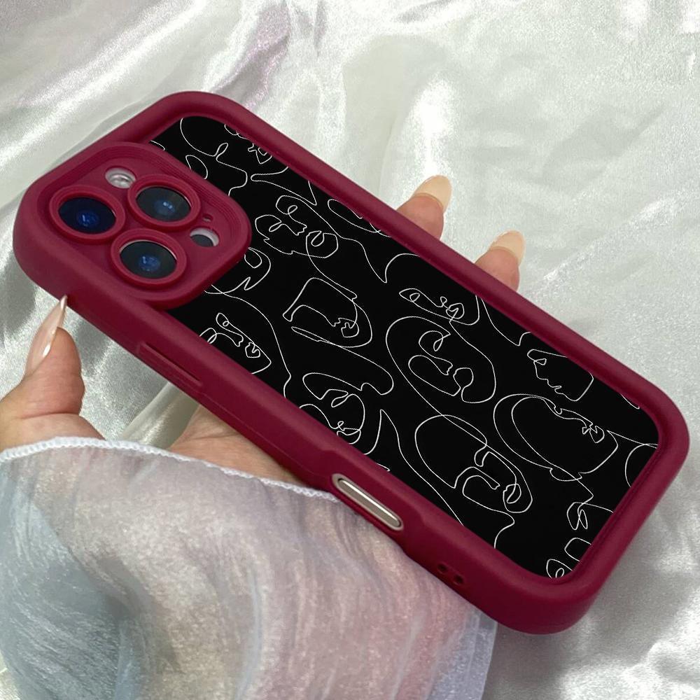 JT238 Face Line Mini Art for iPhone 17 16 15 14 Pro Max Samsung S26 S25 Ultra A17 A16 A07 A56 A36 A26 A55 Xiaomi 15T Redmi 15c Note 14 13 Soft Case