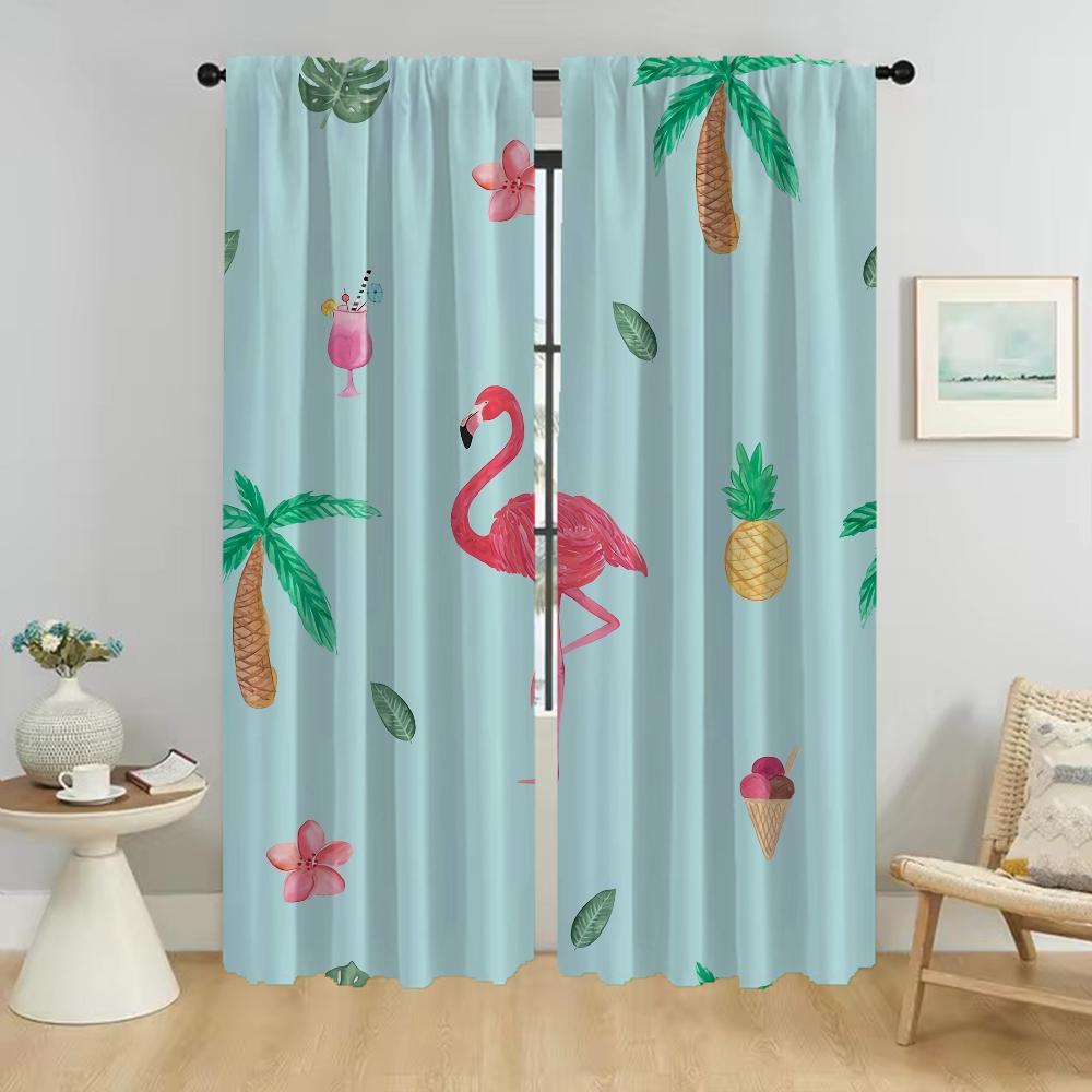 Flamingo Vorhänge Kinderzimmer Verdunkelungsvorhang für Zimmer 2 Paneele Jalousien Halloween Dekoration Raumteiler Tüll für Schlafzimmer Wohnzimmer