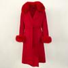 Woman Trend 2024 Autumn Winter 100% Double-sided Wool Coat Ladies Real Fox Fur Collar Detachable Long Coat