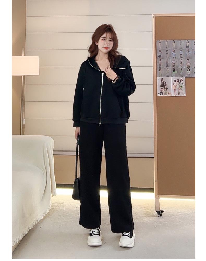 Σετ Φούτερ Δύο Τεμαχίων Μεγάλου Μεγέθους: Casual Πλεκτό Μακρυμάνικο Τοπ & Φαρδύ Παντελόνι για Γυναίκες