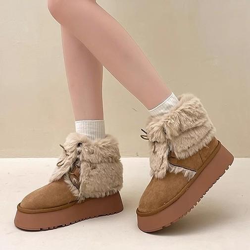 Retro French temperament versatile cotton shoes for women 2025 winter new niche design thick-soled warm hairy boots for women