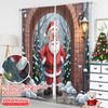2pcs 2D flat printing Merry Christmas Drapes Santa Claus Winter Snow Forest Fabric Without Electricity Birthday Party Use for