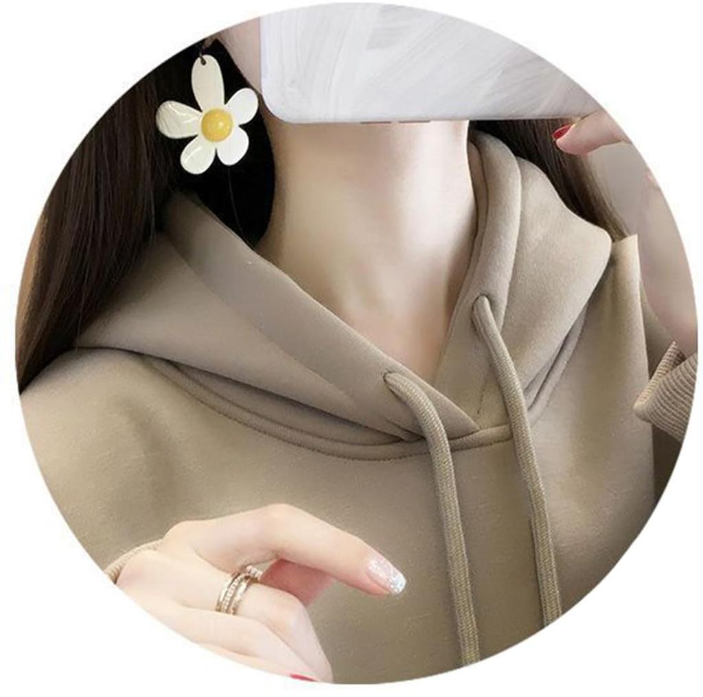Pullover Plus Sizes Women's Fall/Winter Loose-Fit Long-Sleeve Fleece-Lined Hoodie, Stylish, (JP, Alphabet, M, Black)