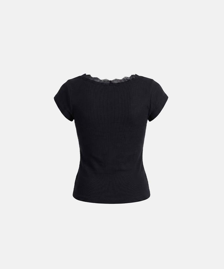 BADBLOOD Loyal Cross Lace Neck 1/2 Henley T-Shirt - Black