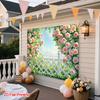 2D Romantic Rose Arbor Tapestry, Blooming Roses with White Picket Fence