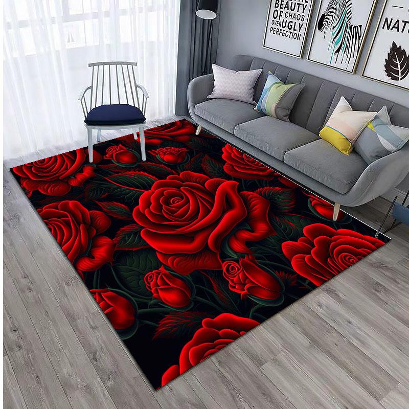 800g/m² Crystal Velvet Home Decor Valentine's Day Rose Carpet for Living Room,Game Room,Bedroom,Kitchen,Bathroom,Aisle,Outdoor Camping Floor