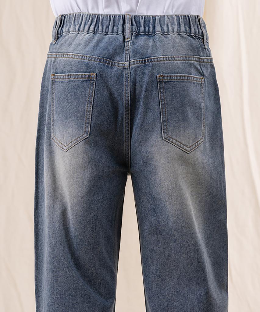 Ellamo (Short/Standard 2-Step Heel +5Cm) Men'S Washed Wide Elastic Denim Pants [Light Blue]