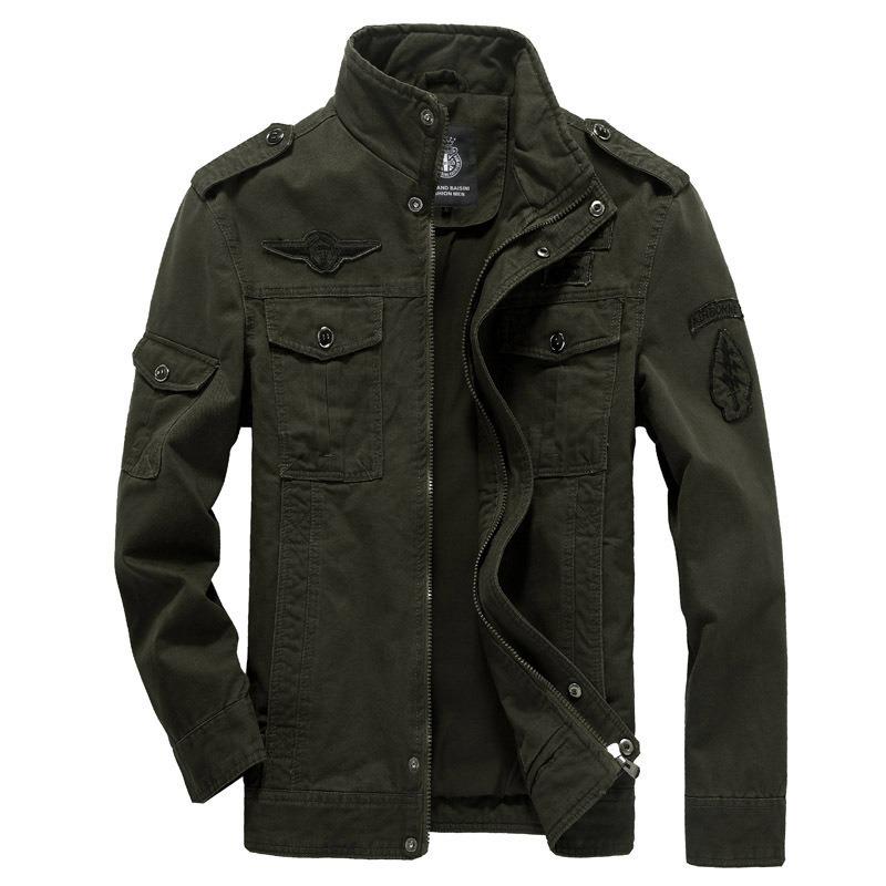Spring and Autumn Men's Medium Green Jacket Top Men's Pure Cotton Jacket Large Size Casual Tooling Jacket Men's Jacket