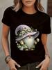 Plus Size, Women Plus Size Wo Casual Round Neck Short Sleeve T Shirt with Spring Gnome Print Machine