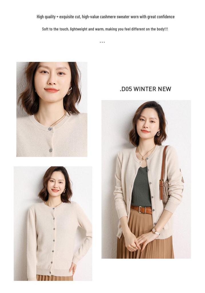 Women's Cashmere Cardigan: Round Neck, Loose-Fit, Multi-Button, Slimming Solid Color Sweater