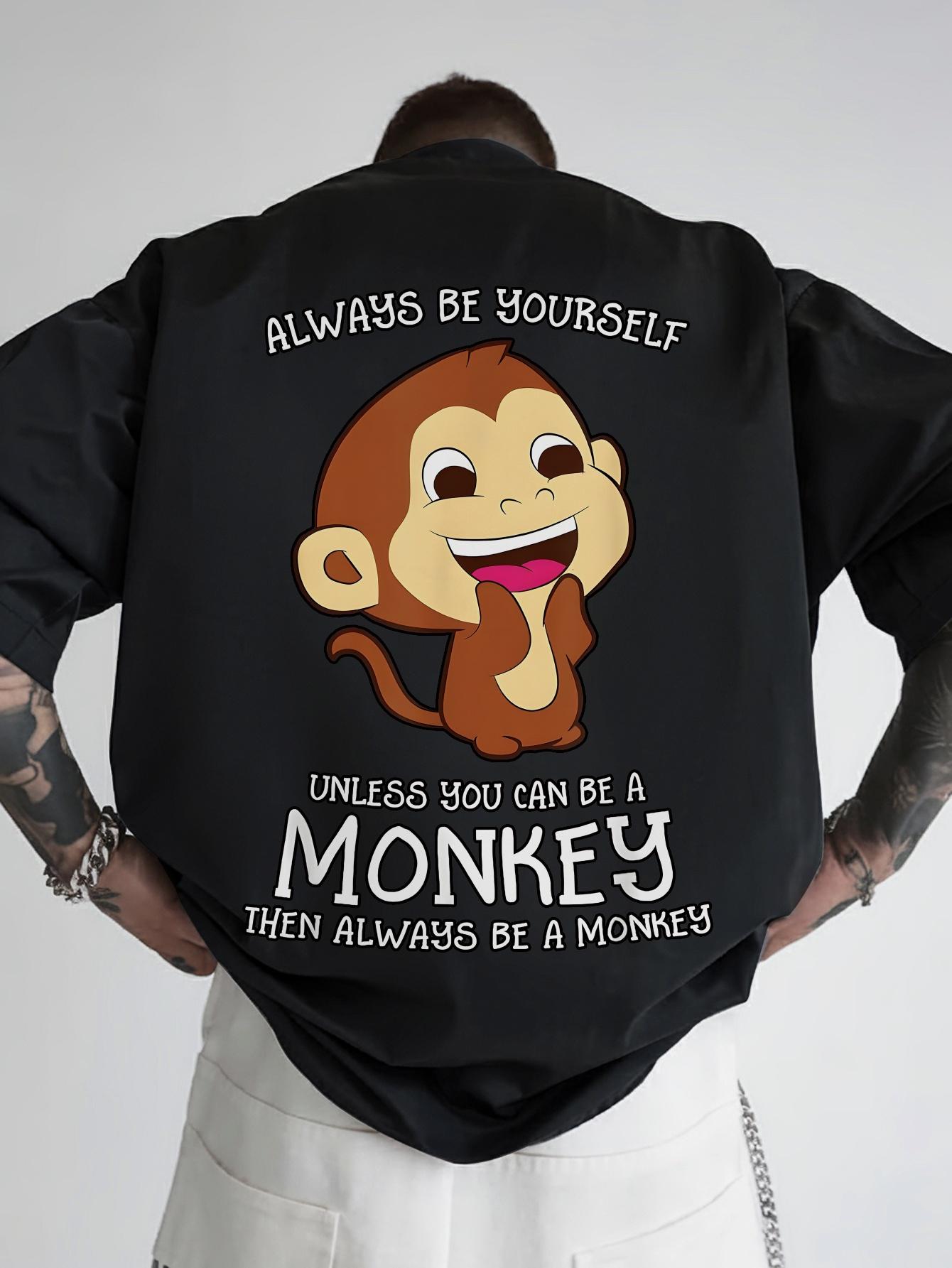 Casual Polyester T-shirt with Fun Monkey Print - Always Be Yourself Design XXXXL